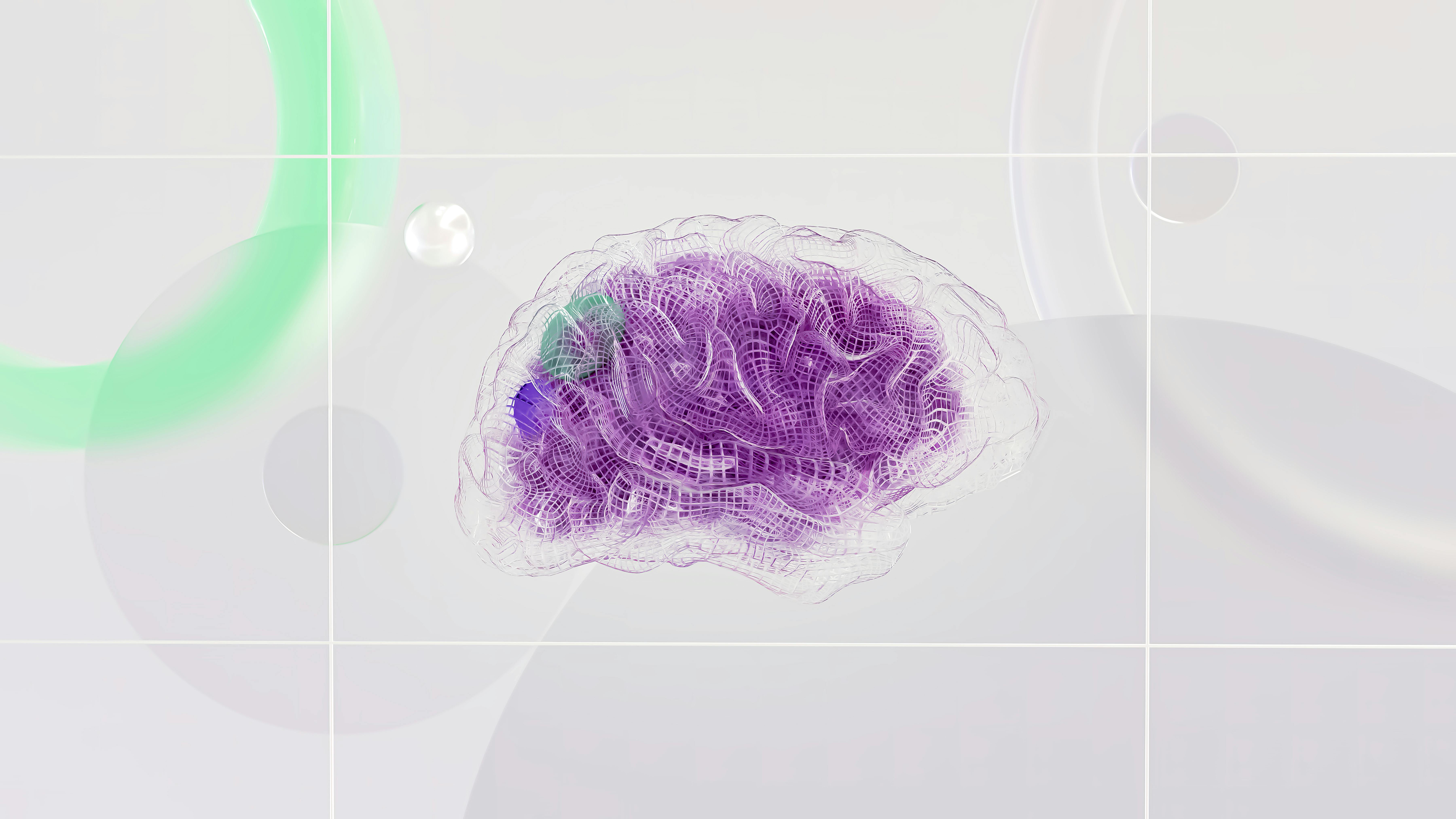 Abstract 3D digital brain illustration representing neural learning and knowledge building